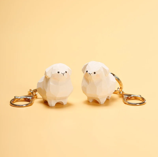 adorable sheep wooden keychain