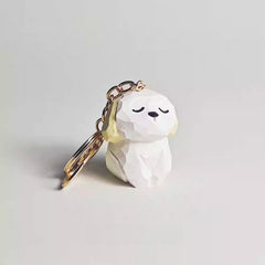 Adorable White Dog Keychain Hand-Carved Svn Futures 