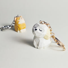 Adorable White Dog Keychain Hand-Carved Svn Futures 
