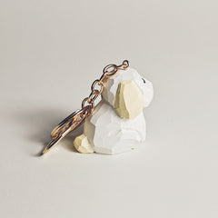 Adorable White Dog Keychain Hand-Carved Svn Futures 