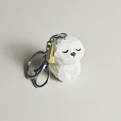 Adorable White Dog Keychain Hand-Carved Svn Futures 
