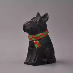 hand carved wooden schnauzer figurine side view