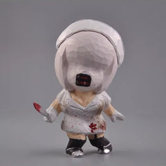 Bubble head nurse wooden figurine front view on gray background