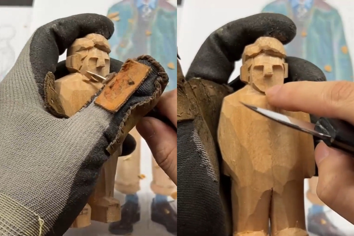 Refining the figure’s face shape and adjusting the jawline to enhance proportions.