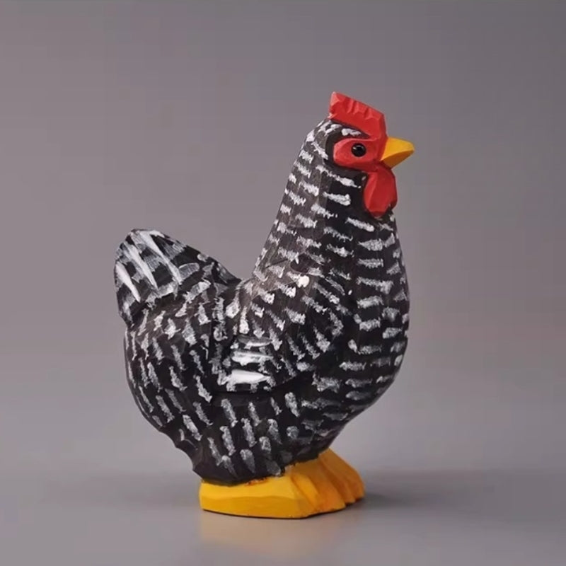 chicken figurines black vintage wooden