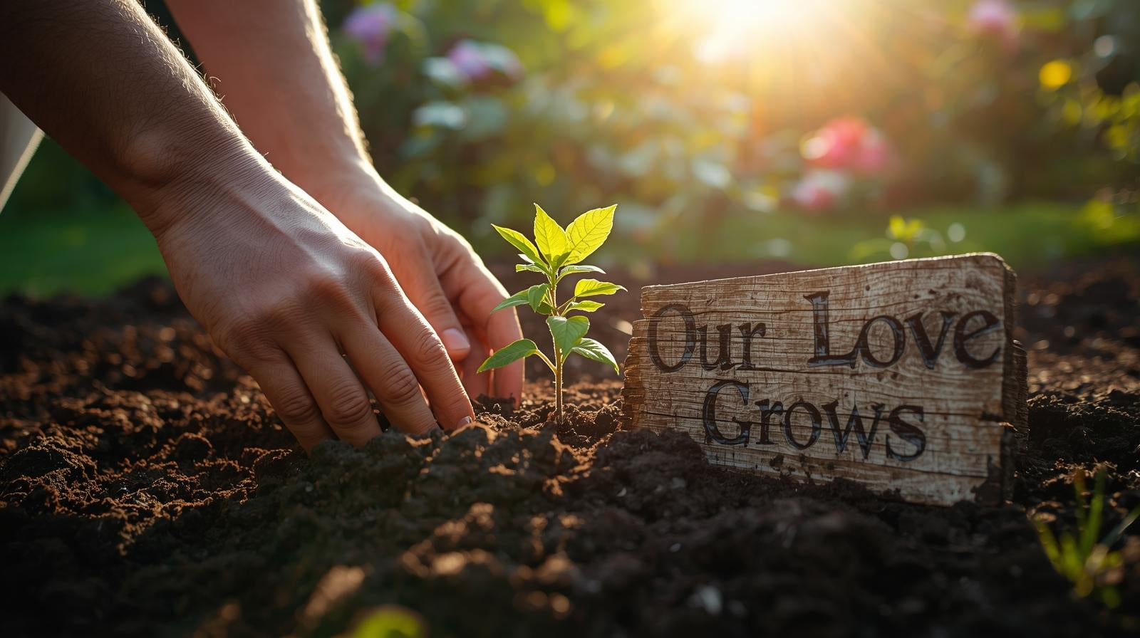 Couple planting a small tree seedling.