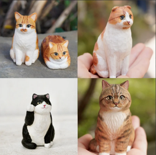 custom hand carved wooden cats