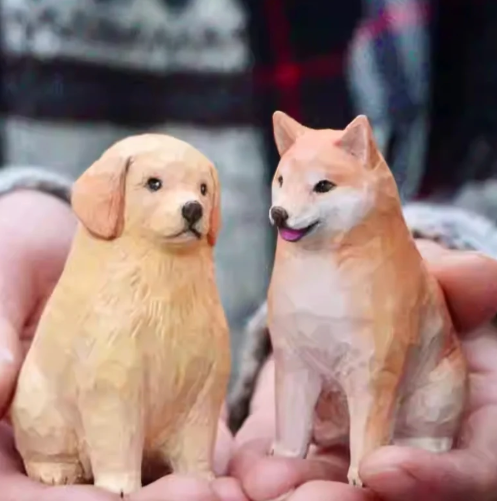 hand-carved wooden dog figurines as gift idea