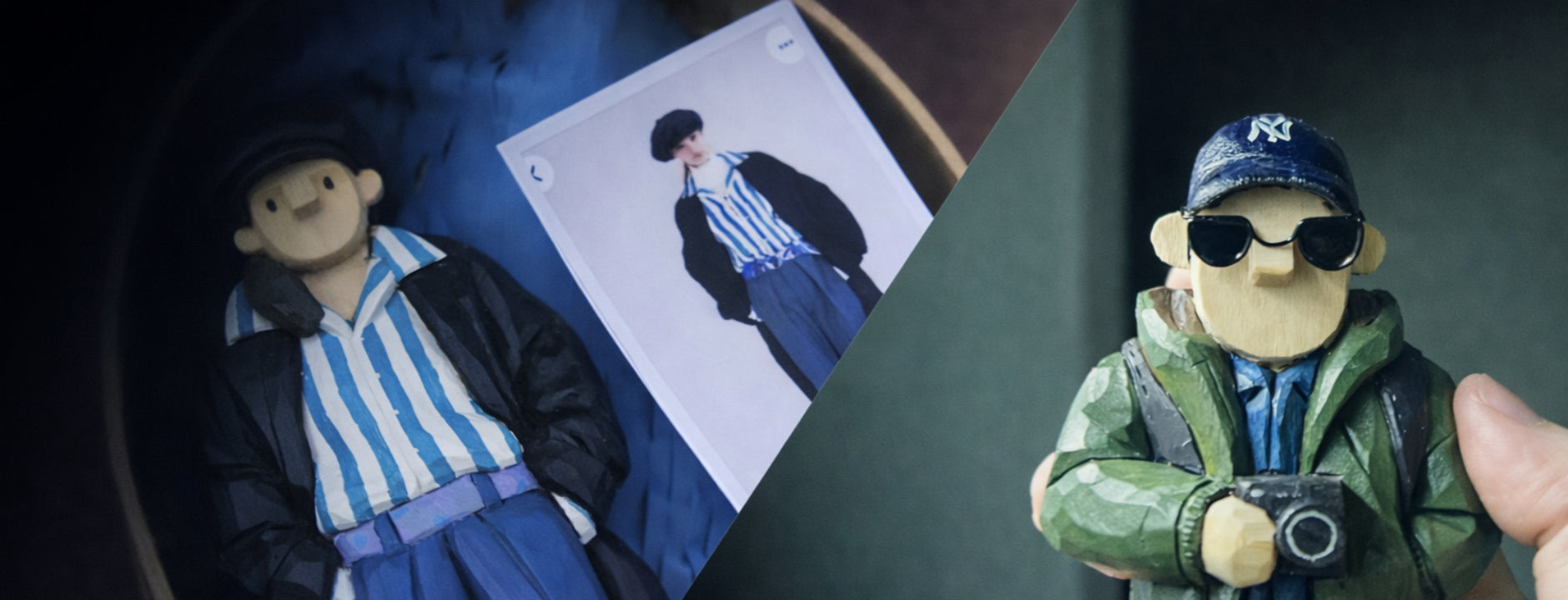 Personalized wooden figurines made from customer photos