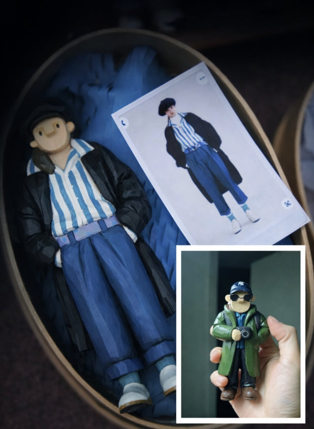 Personalized wooden figurines made from customer photos