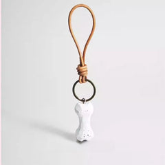 wooden dog bone keychain front view