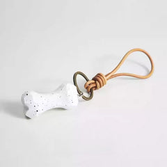 hand carved wooden dog bone keychain