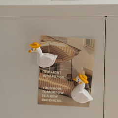 Duck wooden fridge magnets on refrigerator