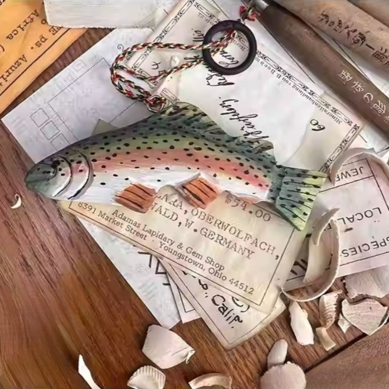 wooden fish ornament rainbow trout with hanging loop