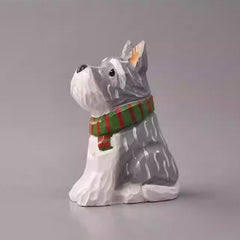 painted wooden schnauzer figurine side view