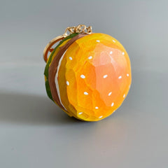 hand carved wooden hamburger keychain