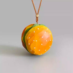 wooden hamburger keychain with leather strap