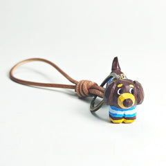 Hand-carved dachshund wooden keychain