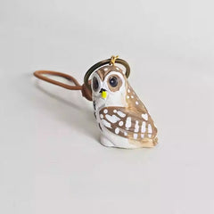 hand carved wooden owl keychain front view