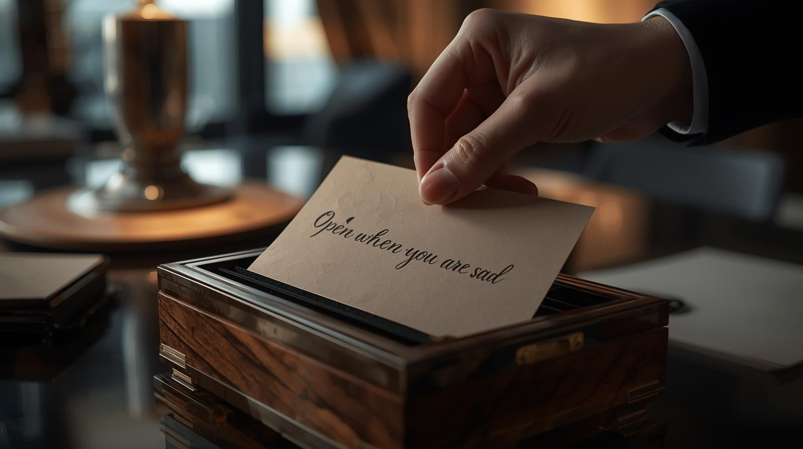 Hand placing sentimental letter in box