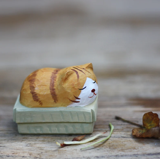 handmade wooden cardboard sleeping cat