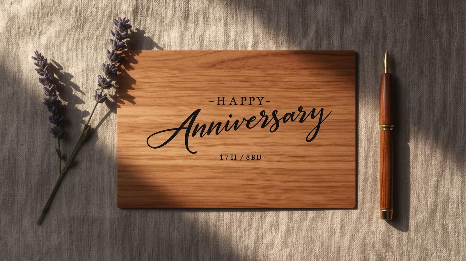 Thin wooden sheet with handwritten anniversary message