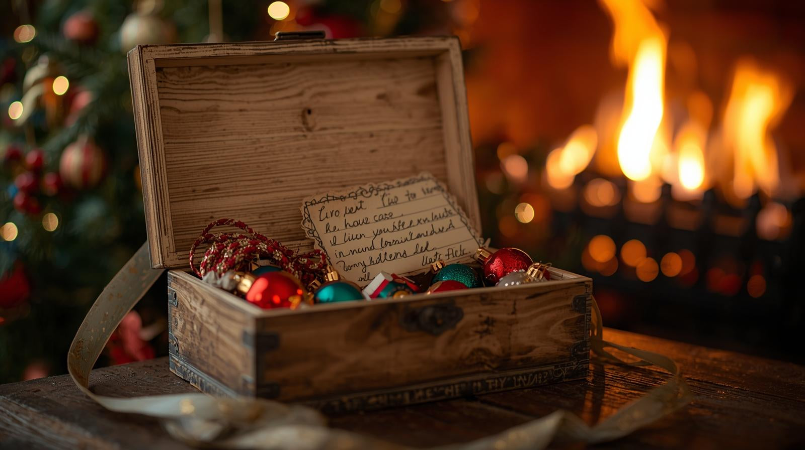 Holiday memory box with family ornaments