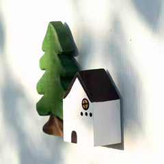 House and tree wooden fridge magnet set