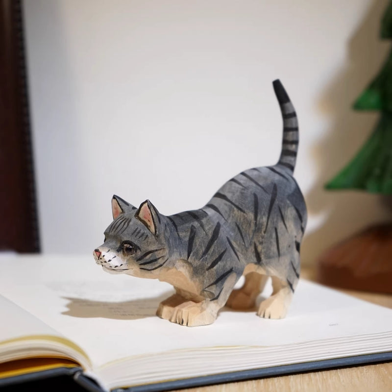 Long tail cat wooden figurine