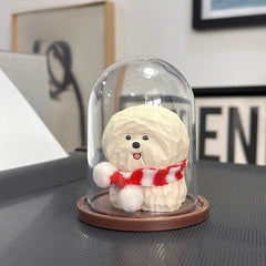 maltese dog figurine with clear dome display