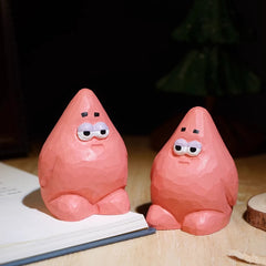 hand carved wooden patrick star cartoon figurine side view