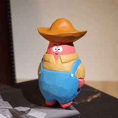 patrick star statue wooden figurine cowboy outfit front view