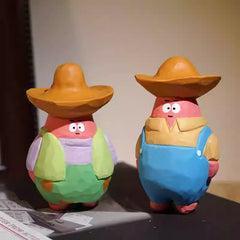 patrick star wooden figurine cowboy outfit pair