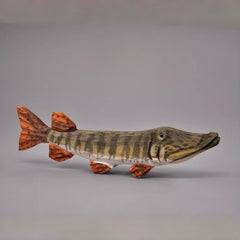 Pike wooden fish figurine profile view