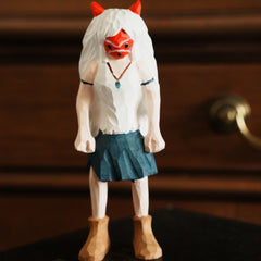 hand carved wooden San character figurine front view