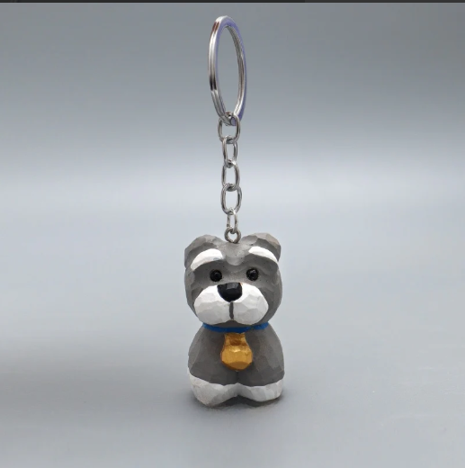 schnauzer dog keychain hand carved wooden