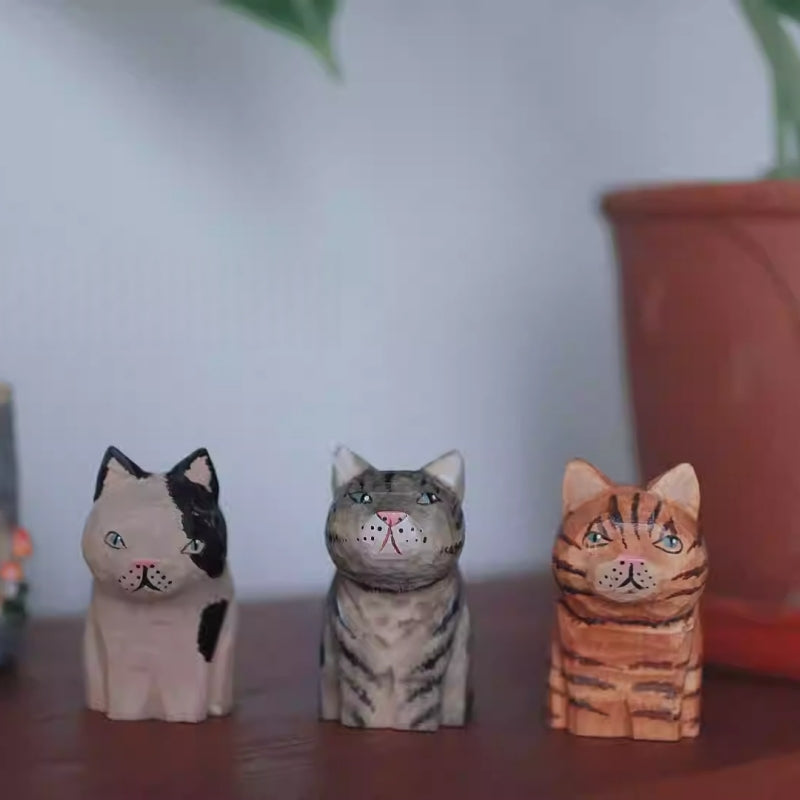 Vintage cat wooden figurine set