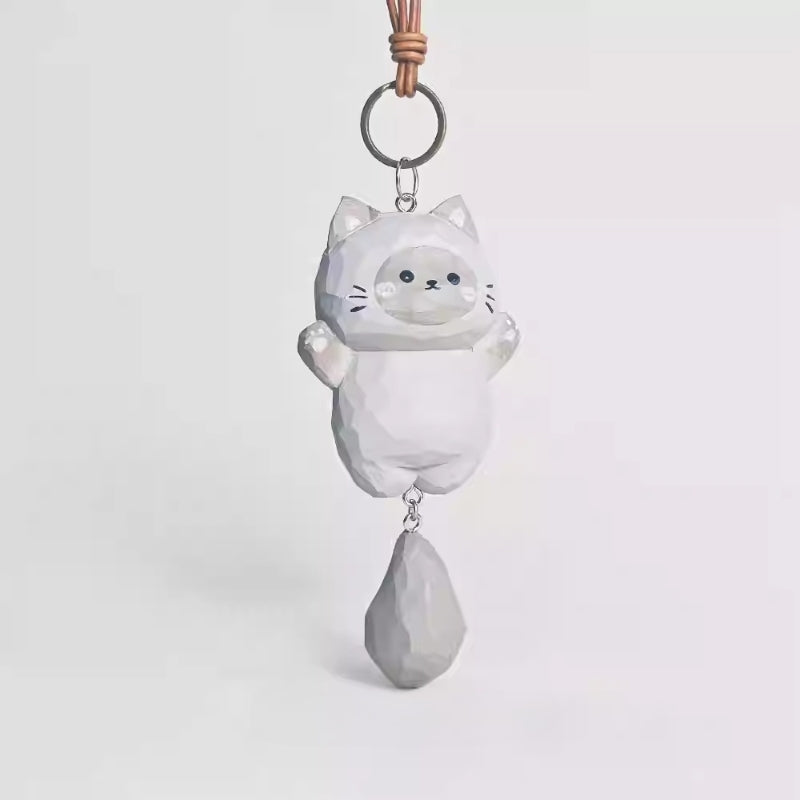 white siamese cat wooden keychain