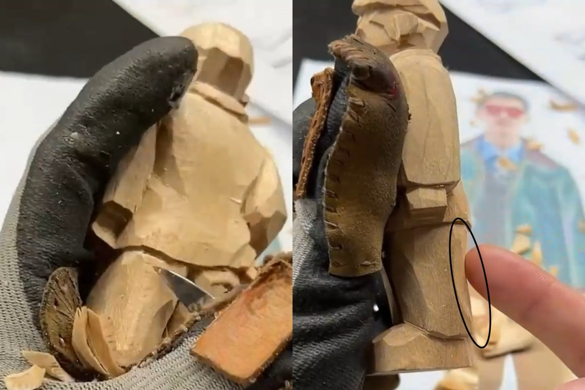 Adjusting the pants’ curvature and height from a side view to define body proportions in Svn Futures  gifts character sculpture.