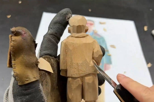 Carving the back waistline of a wooden figurine to enhance body structure, a key technique in crafting balanced Svn Futures  gifts.