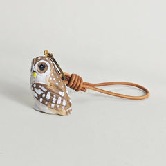 wooden owl keychain side view