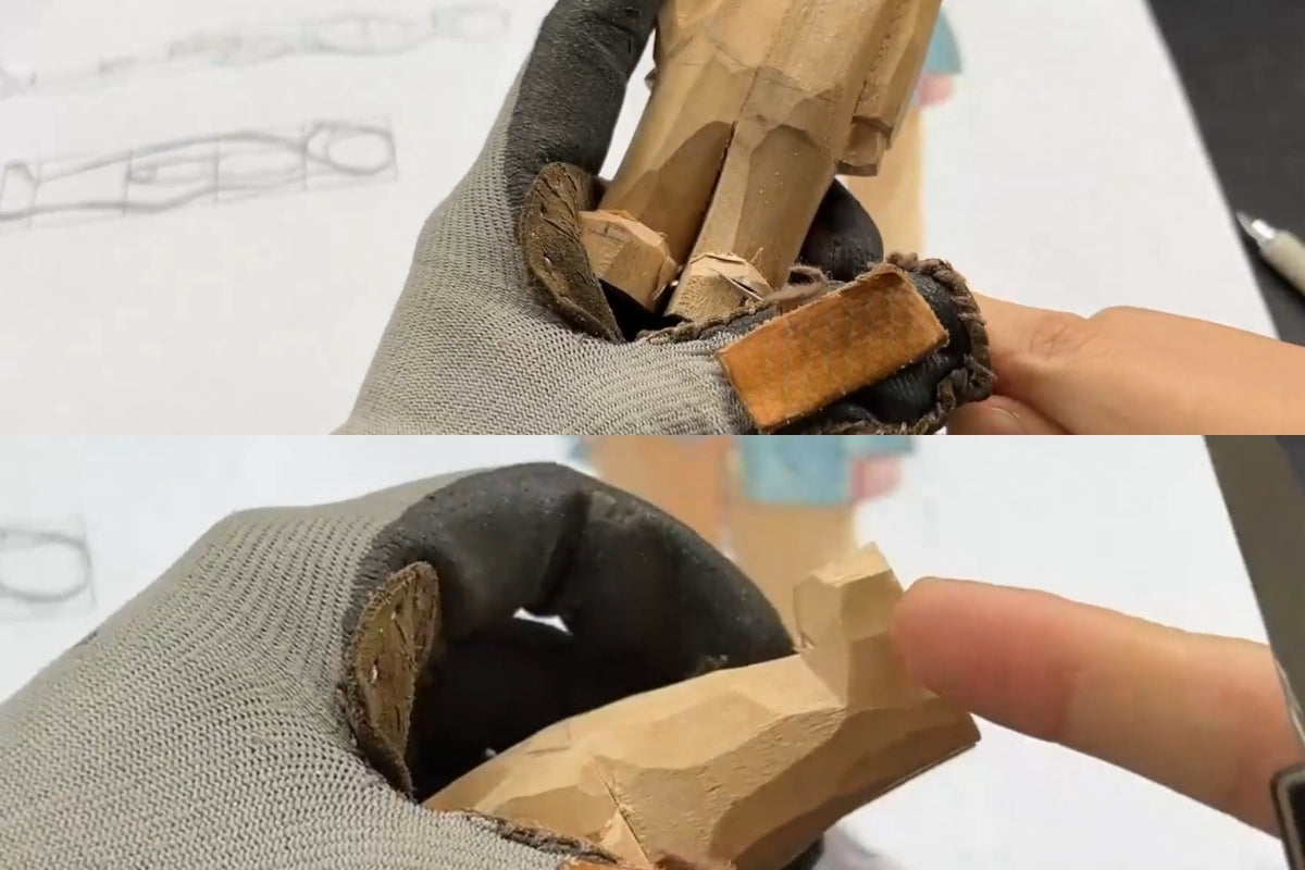 Trimming the feet of a wooden figure to create a natural toe slope—essential detailing for Svn Futures  gifts.